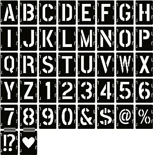 2 Inch Letter Stencils Symbol Numbers Craft Stencils, 42 Pcs Reusable Alphabet Templates Interlocking Stencil Kit for Painting on Wood, Wall, Fabric, Rock, Chalkboard, Sign, DIY Art Projects