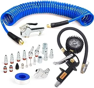 FYPower 22 Pieces Air Compressor Accessories kit, 1/4 inch x 25 ft Recoil Poly Air Compressor Hose Kit, 1/4