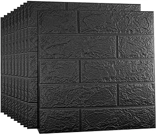 Sodeno 10 PCS Black 3D Wall Panels, 14.5 sq.feet Coverage Printable Wallpaper Sticker with Self-Adhesive Waterproof Brick PE Foam Wall Panels Peel and Stick for Interior Wall Decor, Home Decoration