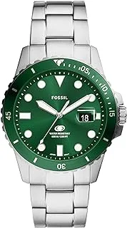 Fossil Men's Blue Quartz Stainless Steel Three-Hand Watch, Color: Silver/Green Taper (Model: FS6033)