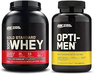 Optimum Nutrition Gold Standard 100% Whey Protein Isolate Powder, Double Rich Chocolate, 5 Lb + Optimum Nutrition Opti-Men 150 Tabs