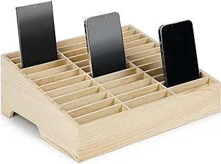 Lzttyee Wooden 36-Grid Cell Phones Storage Box Desktop Mobile Phone Holder Organizer for Office School Classroom (36-Grid)