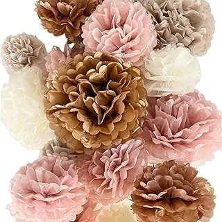 Vidal Crafts 20 Pcs Party Tissue Paper Pom Poms Set - Blush Pink Tissue Paper Flowers Decorations, Boho Birthday Party, Bachelorette, Bridal Shower Decorations, Wedding, Baby Shower Decor, 6