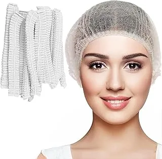 100 Pcs White Disposable Hair Net with Elastic Edge, Thin Nylon Bouffant Caps Disposable, Unisex Stretchable Disposable Hair Nets - 100 Pcs/Pack