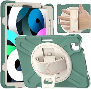 AMERTEER Protective Case Cover For Apple iPad Air 4 with Adjustable Hand Strap Jade green/Beige