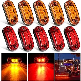 Nilight 2.5Inch Oval Side Marker Light 10PCS 2 Diode LED Trailer Fender Light Clearance Light Waterproof Surface Mounted for 10-30V Truck Camper Boat Lorry, 2 Years Warranty