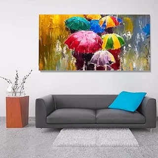 Umbrellas and colors, Canvas wall art, Multicolour, Canvas, 1 Piece, 80 x 40 cm By(BPA®)