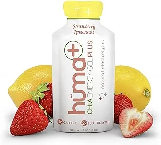 Huma Chia Energy Gel Plus - Strawberry Lemonade - 24 count x 44g - 21gr Carbs, 245mg Sodium, 1x Caffeine (25mg), 2x Electrolytes, 100% All Natural, Vegan, Gluten Free, No Stomach Problems