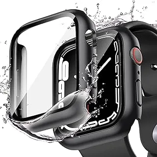 AWH Apple Watch Screen Protector 44mm Case - Waterproof PC Full Cover Built-in Tempered Glass Film for Apple Watch Case 44mm, iWatch Bumper for Apple Watch Series 4 5 6 SE - Pack of 2 (Black+Black)