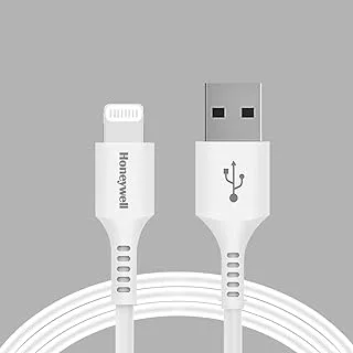 كابل هانيويل USB إلى Lightning سيليكون، 6 أقدام (1.8 متر)، معتمد من MFI، QC 3.0، الحد الأقصى للإخراج 2.4 أمبير، كابل شحن ومزامنة سريع لأجهزة iPhone وiPad وAirPods - iPod - أبيض