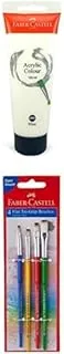 Faber-Castell Colour Paint 120 Ml White + Paint Brushes Flat 4Pc (1,2,4,6)