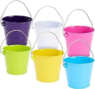 6 Pack Mini Buckets for Kids Party Favors, Small Colorful Metal Pails with Handles for Classroom (6 Colors, 3.3x2.8 in)