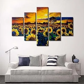 Sun And Tournesol, Canvas Wall Art, Yellow, Canvas, 5 Pieces, 2X30X60-2X30X80-30X100 Cm By(BPA®)