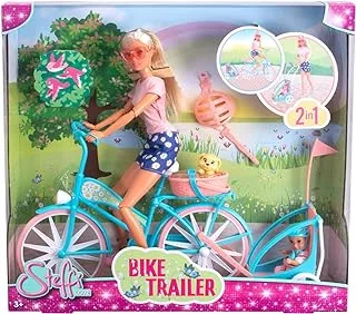 Simba 105733709 Steffi Love Bike Trailer, Toy Doll on Her Bike with Trailer for Baby, Dog and Helmets, from 3 Years