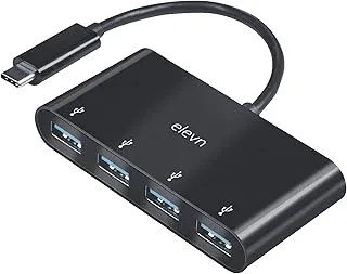 محور USB C من Elevn Hubstar، محور USB مع 4 منافذ USB، محور عالي السرعة من النوع C متوافق مع أجهزة MacBook وWindows والهواتف الذكية من النوع C وأجهزة أخرى من النوع C (أسود بيانو)