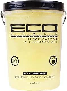 جل ECOCO Eco Style - زيت بذور الكتان الأسود - يرطب الشعر ويلمعه - يغذي - خالٍ من الكحول - يوفر أقصى قدر من الثبات، ويوفر لمعانًا طويل الأمد - 5 رطل/2.36 لتر، عدد 1