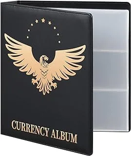 MUDOR 90 Pockets Dollar Bill Holders for Collectors, Premium PU Banknote World Currency Collection Album, Classic Paper Money Collecting Storage Book Album Binder Supplies (Black)