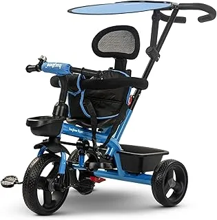 Baybee Uno Tricycle for Kids, 3 in 1 Baby Cycle with Parental Push Handle, Canopy, EVA Wheels, Safety Bar & Belt | Kids cycle | Tricycle Cycle for Kids 1.5 to 5 Years Boys Girls (Blue)