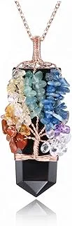 MANIFO 7 Chakra Crystal Tree of Life Wire Wrapped Quartz Necklace Natural Stone Healing Gemstone Point Pendant Necklace Jewelry Rose Gold