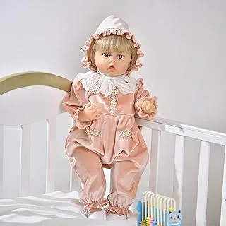 Baybee Reborn Silicone Baby Dolls 55cm Baby Soft Body Realistic-Newborn Baby Girl Dolls Long Hair Dress Up Doll Children Play House Real Life Baby Dolls Girl for Kids Age 3+ Years-Beige