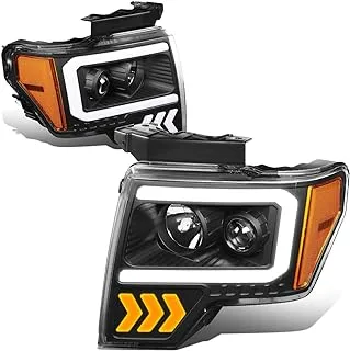 DNA MOTORING HL-LB-T2-F15009-BK-AM Pair LED DRL Projector Headlight Corner Lamps For 09-14 Ford F-150