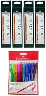 Faber-Castell Pencil With Eraser Tip 12Pcx4 Box + Ball Point Pen 10-Pieces 1.0 mm Size