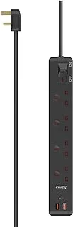 Hama D3223854 4-Way 2X USB-A 12W UK Plug Power Strip, 3 Meter Length, Black