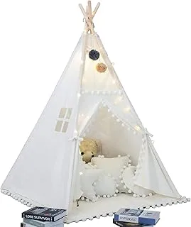 COOLBABY Foldable Teepee Tent for Kids,Play Tents with String Lights,Kids Teepee Tent for Girls & Boys,Washable Tent Foldable Kids Play Tent,140 * 140 * 145CM,White