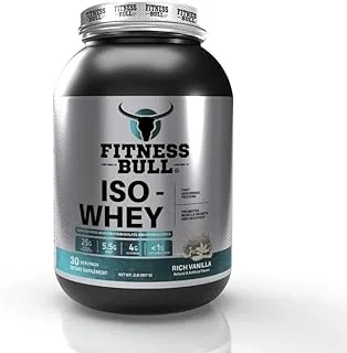 Fitness Bull ISO Whey Protein Powder I 25 Grams Protein, 5.5 Grams BCAA I Maximum Muscle Support & Recovery I Zero Added Sugar I Rich Vanilla Flavour I 2LB (29 Servings)