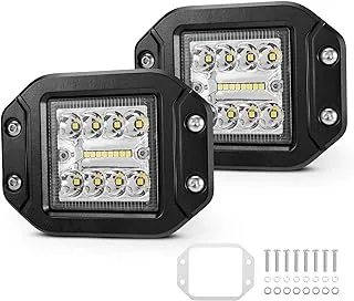 Bunker INDUST Flush Mount LED Pods Light، 2pcs 5 بوصة بقعة الفيضانات التحرير والسرد شعاع 4800LM الصف الثلاثي القيادة على الطرق الوعرة شريط الضوء للماء أدى ضوء العمل لشاحنات عربة الغولف جرار سيارات الدفع الرباعي 4x4 ATV UTV