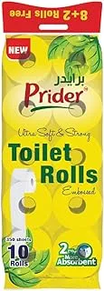 Prider Toilet Paper 2 Ply, 10 Rolls x 350 Sheets, Longer Lasting Absorbent Toilet Roll, Premium Silky Feel Softness Bathroom Tissue Roll Sterilized for Germ Protection, 2 Ply Tissue Thickness