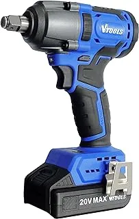 VTOOLS 20V Brushless Impact Wrench, 1/2 Inch Cordless Electric Impact Gun, High Torque 400Nm, 3 Variables Speed, 1600 Up to 2600 RPM, with 2Pcs 2.0A Li-ion Battery, Blue, VT1217