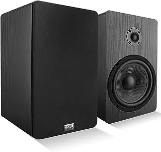 Home Theater Wooden Bookshelf Speakers - Wall-Mountable with 0.75'' Silk Dome Tweeter and Aluminum Voice Coils, Pair, Neat Black Color, Gold Plated 5 Way Binding Post - PSMSP6