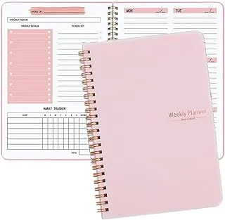 SKY-TOUCH A5 Weekly Planner : To Do List Notebook with 52 Undated Sheets Daily Planner with Goal Habit Tracker Organizer for Office Home School Work Study Life Pink