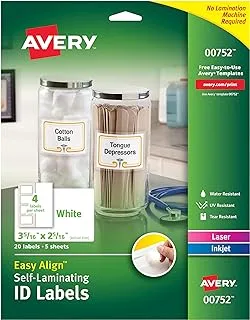 ملصقات تعريف مقاومة للماء ذاتية التصفيح بدرجة احترافية من Avery، 3-5/16 بوصة × 2-5/16 بوصة، 20 قطعة (00752)