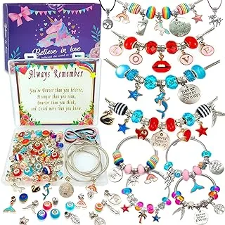 Charm Bracelet Making Kit,Jewellery Making Supplies Beads,Unicorn/Mermaid Crafts Gifts Set for Girls Teens Age 8-12