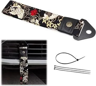 WENJTP Ancient Japanese Antiquity Element JDM Tow Strap，Car Modification Sports Trailer Belt with Combination of Koi Traction Rope Trailer Hook Fit for Decorative Trailer Belt（Black）