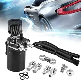 Ruien Oil Catch can kit,air Oil Separator,Oil Catch Can Tank, Universal Reservoir with Breather Hose Kit Aluminum Polish Baffled 350ml Black