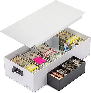 5 Compartment Cash Box with Lid - White