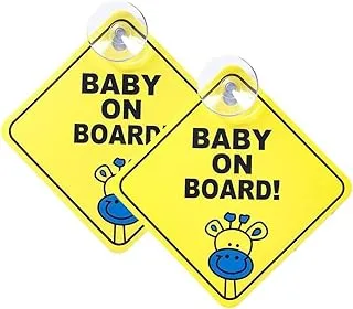 BPA® Chizea Baby on Board Sign for Car, 2pcs Kids Safety Warning Sticker with 4CM Suction Cups, Removable