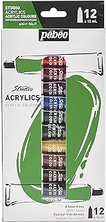 PEBEO Studio Acrylics - Acrylic Paint Set for Professional Artists and Hobby Painters – 12 colours, 12 ml (668700)