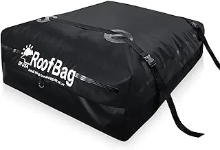 حقيبة شحن على السطح من RoofBag تناسب السيارات المتوسطة والكبيرة مع أو بدون حامل السقف. حقيبة السقف الأصلية المصنوعة في الولايات المتحدة الأمريكية مقاومة للماء بالكامل وتتضمن ملحقات