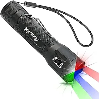 ACTIVEFIRE 4 in 1 Multicolor Tactical Flashlight, Can Zoom White Blue Green Red Light, RGB Waterproof Handheld Torch with Clip, Suitable for Night Hunting Light, Fishing, Camping Hiking