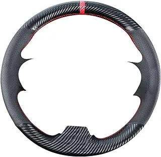 Carkooler DIY Stitching Carbon Fiber Steering Wheel Cover for Honda Civic 9th Generation 2012 2013 2014 2015 13.5-14.5 inches Black Microfiber Leather Interior Accessories