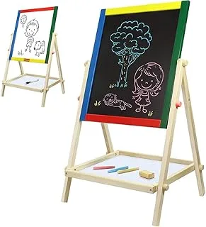 AMERTEER Kids Easel Double-Sided Whiteboard & Chalkboard Standing Easel with Chalk Markers Pen Eraser Accessories for Kids and Toddlers 15.75 x 14inch- Small…