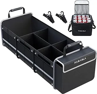 Farasla Waterproof Trunk Organizer with Insulated Leakproof Cooler Bag, Foldable Cover, Adjustable Securing Straps (4-in-1 w/Cooler, Black)