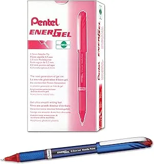 قلم جل سائل Pentel ENER-GEL NV، 0.5 مم، مغطى بخط رفيع، طرف إبرة، حبر أحمر، صندوق من 12 (BLN25-B)