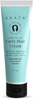 Arata Advanced Curl Care Curly Hair Cream (50 ML) For Velvety Soft Curls | Intensive Moisture, Curl Definition & Plant-Based Styling | Abyssinian Seed Oil, Soya Protein & Shea Butter