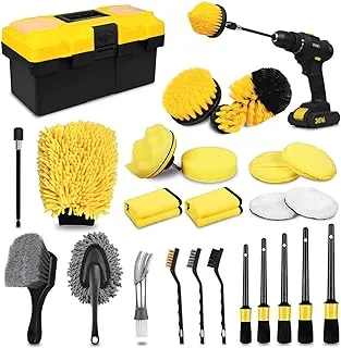 27Pcs Car Detailing Kit, Car Detailing Brush Set, Auto Detailing Drill Brush Set, Car Detailing Brushes, Car Wash Kit, Car Accessories, Car Cleaning Tools Kit for Interior, Exterior, Wheels, Men