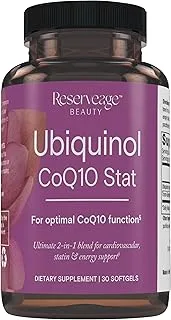 ريزيرفاج بيوتي يوبيكوينول Coq10 ستات | للحصول على وظيفة Coq10 المثالية | مزيج نهائي 2 في 1 لدعم القلب والأوعية الدموية والبقع والطاقة | خالي من الغلوتين | 30 كبسولة هلامية